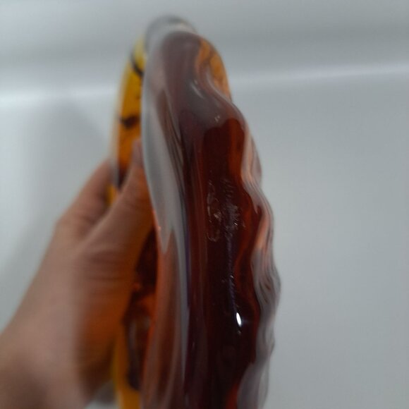 Blenko Free Form Ashtray 6.5"x 2"  Amber Art Glass Heavy Modernist Amoeba Blob - Picture 16 of 16